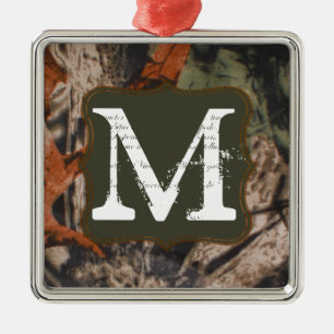 Jäger von Camouflagen Cam Monogram, Initial Orname Silbernes Ornament