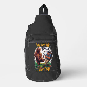 Jäger wird humorvoll gejagter Bär Crossbody Bag