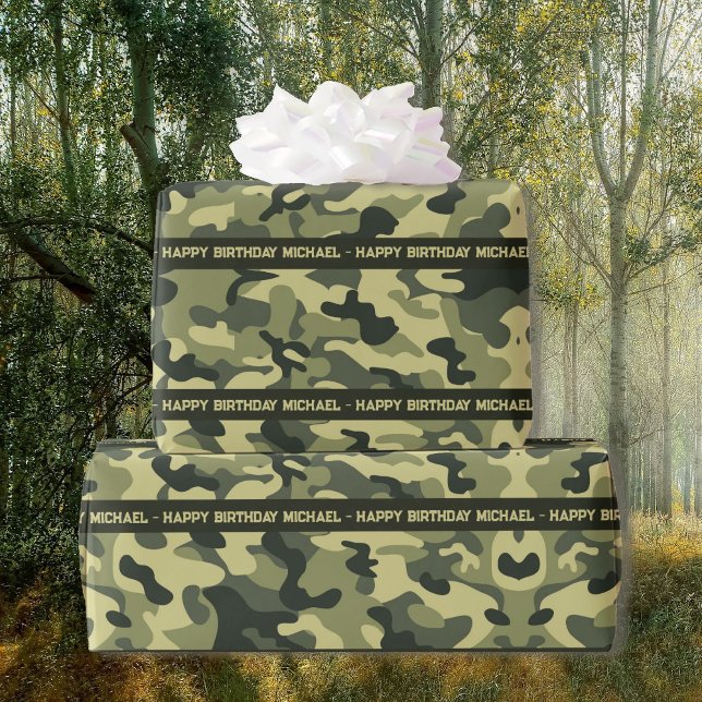 Jäger Woods Camouflage Geburtstag hinzufügen Geschenkpapier (Von Creator hochgeladen)