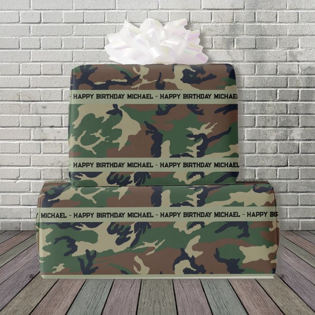 Jäger Woods Camouflage Geburtstag hinzufügen Geschenkpapier (Von Creator hochgeladen)