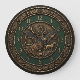 Jägergrün & Bronze Jagdschloss-Emblem Große Wanduhr