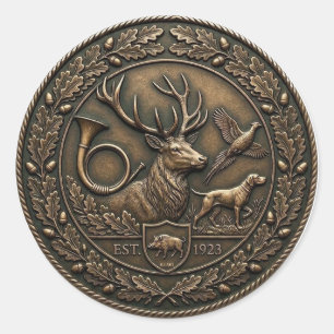 Jägergrün & Bronze Jagdschloss-Emblem-Stoff Runder Aufkleber