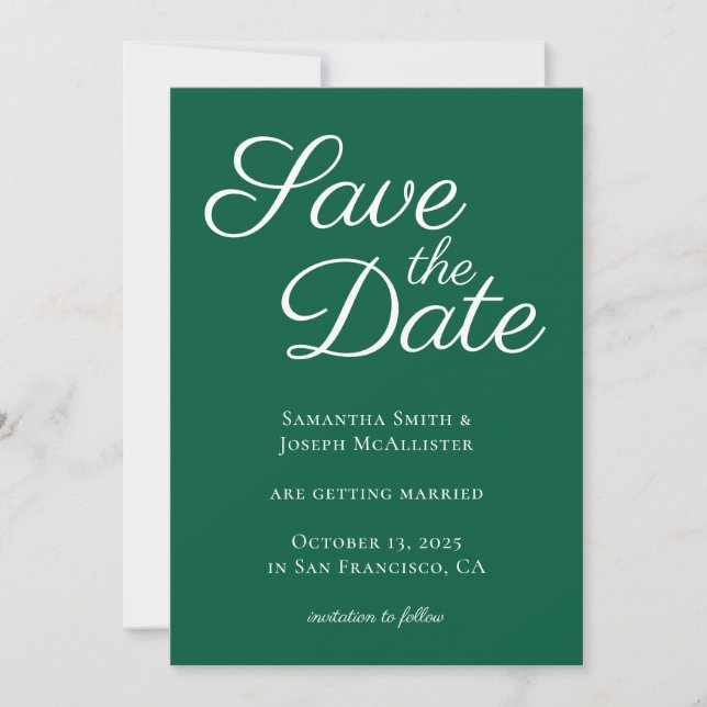 Jägergrün Elegante Kalligrafie Save The Date (Vorderseite)