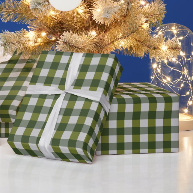 Jägergrün Elfenbein Gingham Karo  Geschenkpapier (Feiertage)