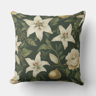 Jägergrün Elfenbein Gold Weihnachtslilie Floral Kissen