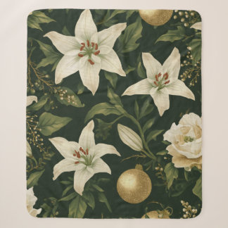 Jägergrün Elfenbein Gold Weihnachtslilie Floral Sherpadecke