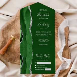 Jägergrün Silber Achat Hochzeit All In One Einladung