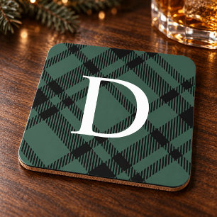 Jägergrün Tartan Karo individuelles Monogramm Anfa Getränkeuntersetzer