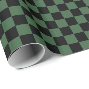 Jägergrün und schwarze Karoquadrate Geschenkpapier