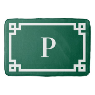 Jägergrün und Weiß Griechischer Schlüssel Monogram Badematte