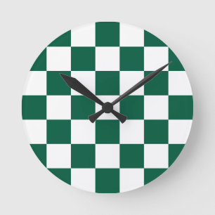 Jägergrün und weiß kariert runde wanduhr