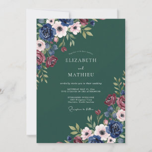Jägergrüne atmosphärische Blumenhochzeit Einladung