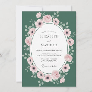 Jägergrüne Blush-Kranz-Hochzeit Einladung