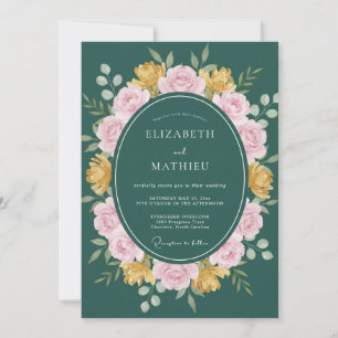 Jägergrüne klassische florale Hochzeit Einladung