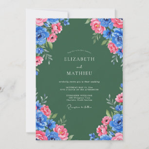 Jägergrüne Strahlende Rosenhochzeit Einladung