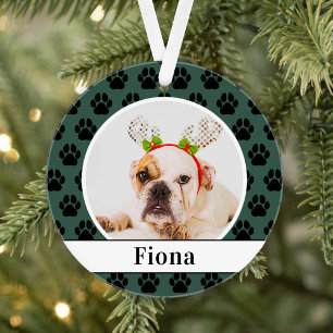 Jägergrüner Hund Foto Schriftname Pfotenabdruck Ornament