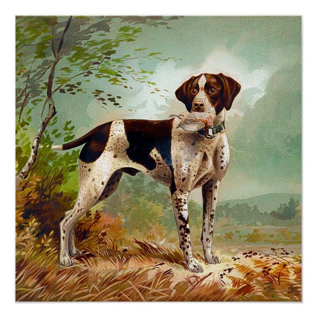 Jägerhund mit Vogel im Mund Poster (Vorderseite)