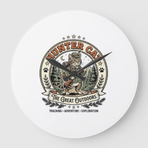 Jägerkatze Jagd Outdoor-Katze Vintage-Vector  Große Wanduhr