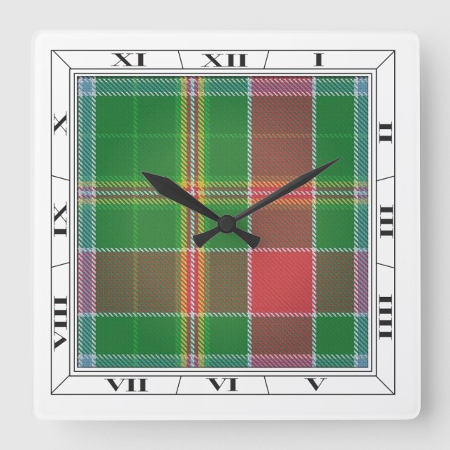 Jägertartan-Wanduhr Quadratische Wanduhr (Vorderseite)