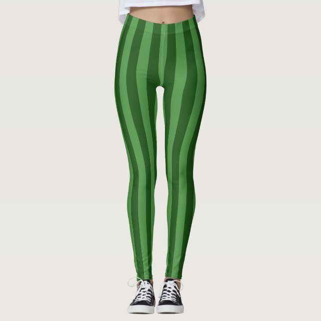 Jägerwald Grüne vertikale Streifen Print Leggings (Vorderseite)