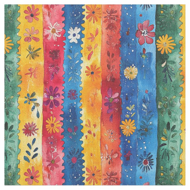 Jagged Stripe floral Muster Papel Picado Stoff (Nahaufnahme)