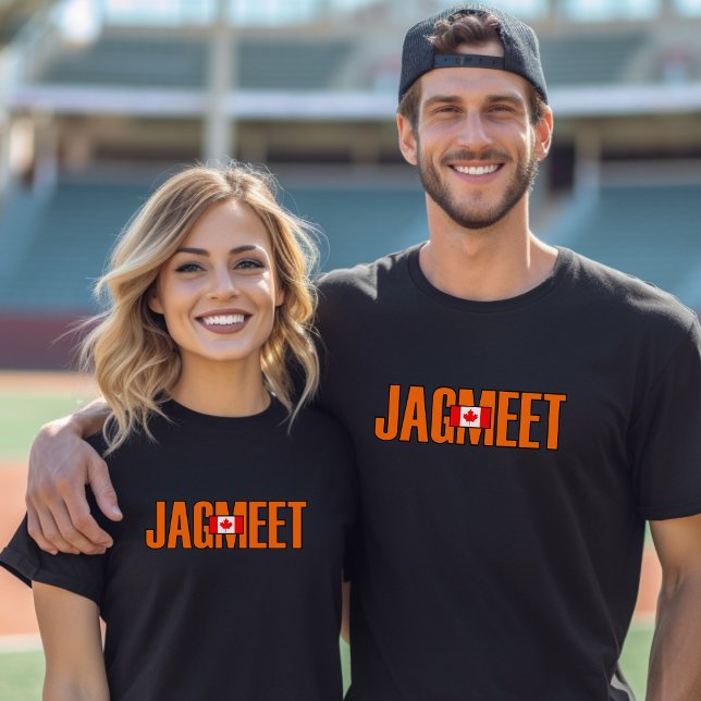 Jagmeet Orange Bold Text Kanadische Flaggenfarbe T-Shirt (Von Creator hochgeladen)