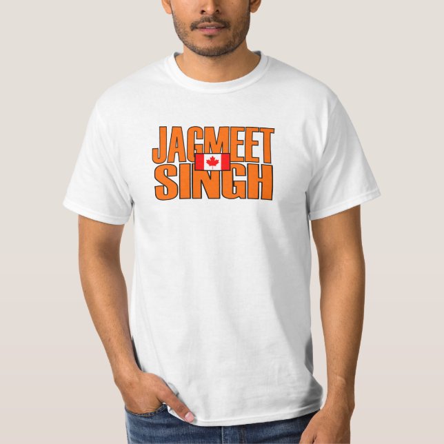 Jagmeet Singh Orange Blocktext Kanadische Flagge T-Shirt (Vorderseite)