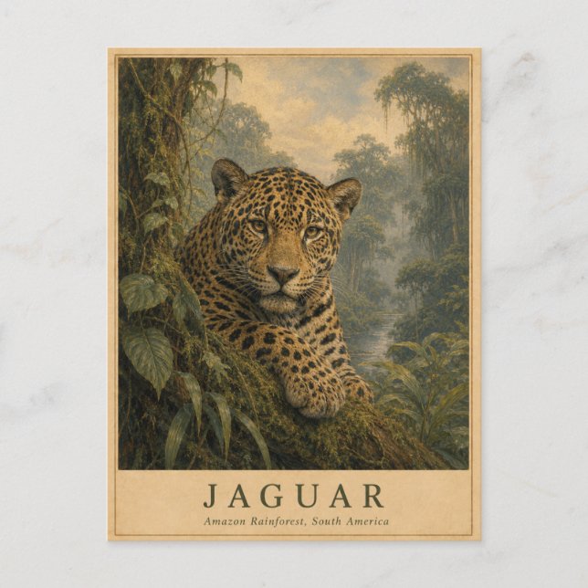 Jaguar Amazonas-Regenwald VINTAGE Postkarte (Vorderseite)