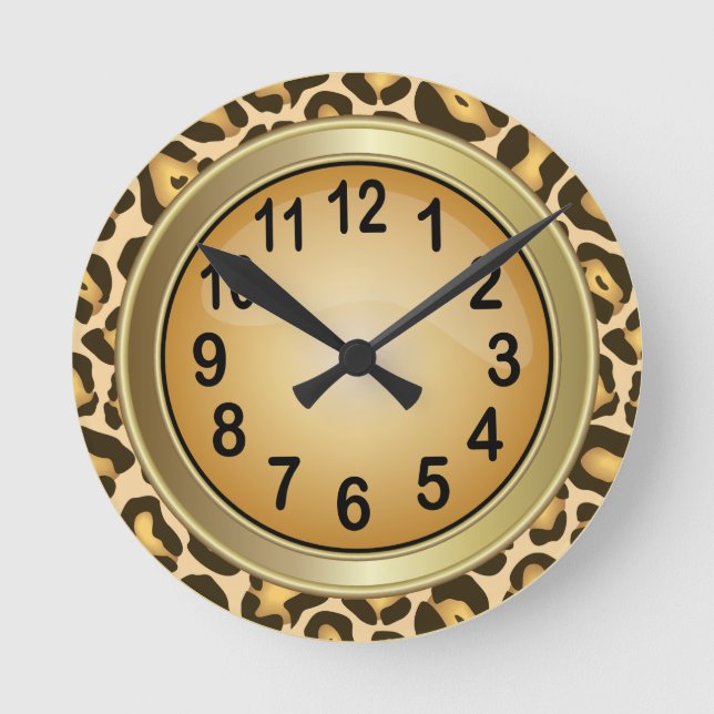 Jaguar Animal Print mit Tan Runde Wanduhr (Vorderseite)