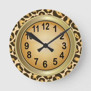 Jaguar Animal Print with Tan Runde Wanduhr