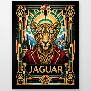 Jaguar, Art Deco Wildtiere Postkarte