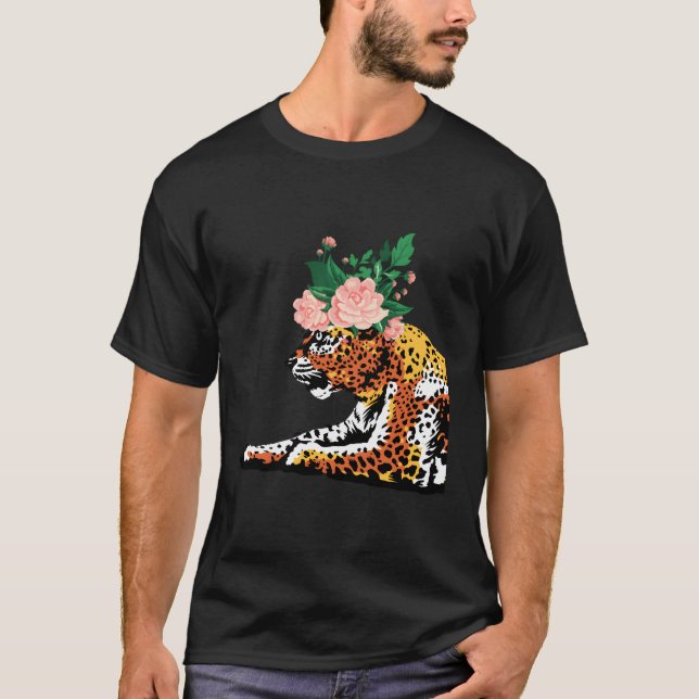 Jaguar Blume Floral Head Wild Cat Cool Animal Lov T-Shirt (Vorderseite)