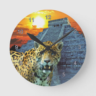 Jaguar & Chichen Itza Temple Wildlife Wall Clock Runde Wanduhr