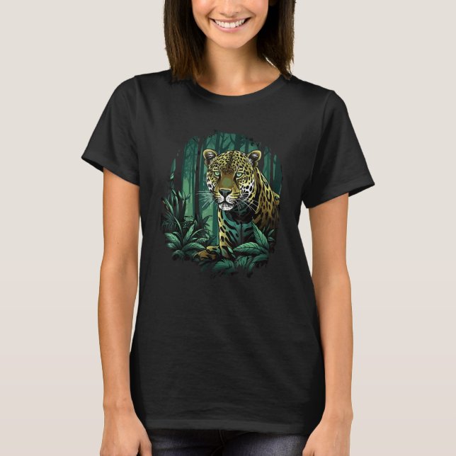 Jaguar In Jungle Big Cat Lover Print Graphic Art D T-Shirt (Vorderseite)