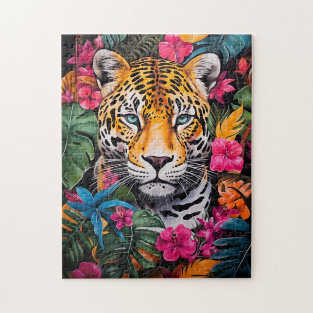 Jaguar in Jungle Bloom Puzzle (Vertikal)