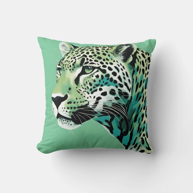 Jaguar Leopard Big Cat Aquamarin Colors Kissen (Vorderseite)