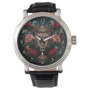 Jaguar mit Blumenkrone Gemälde Armbanduhr