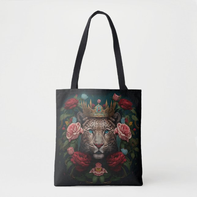 Jaguar mit Krone in Blumenmalerei (Vorderseite)