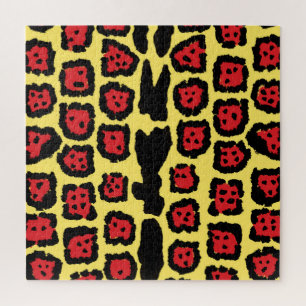 Jaguar-Muster in Blutorange auf Zitronencreme Puzzle