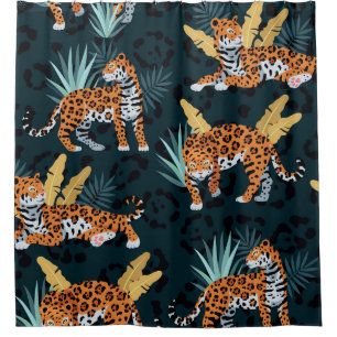 Jaguar Palms Nahtloses Vintages Muster Duschvorhang