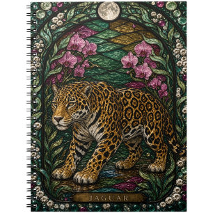 Jaguar Regenwald Fluss Illumina Buntglas Notizblock