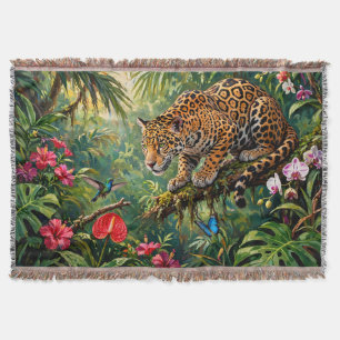 Jaguar Regenwald Kolibris Schmetterlinge Blumen Decke