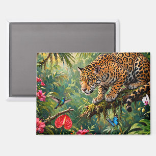 Jaguar Regenwald Kolibris Schmetterlinge Blumen Magnet