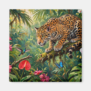 Jaguar Regenwald Kolibris Schmetterlinge Blumen Magnet