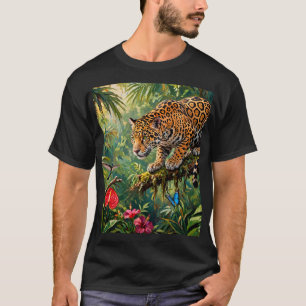 Jaguar Regenwald Kolibris Schmetterlinge Blumen T-Shirt