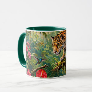 Jaguar Regenwald Kolibris Schmetterlinge Blumen Tasse