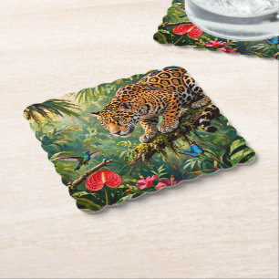 Jaguar Regenwald Kolibris Schmetterlinge Blumen Untersetzer