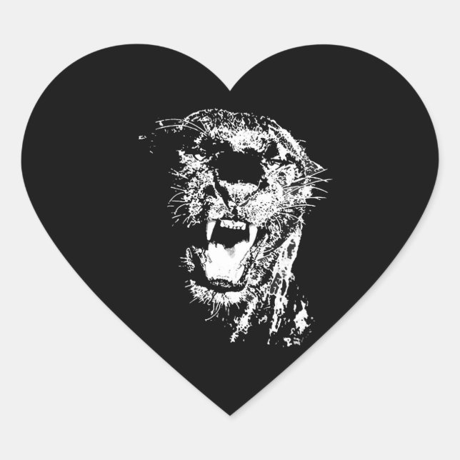 Jaguar - Schwarzer Panther Herz-Aufkleber (Vorderseite)