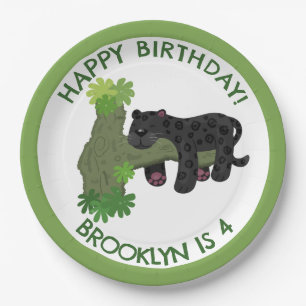 Jaguar schwarzer Panther personalisierter Cartoon Pappteller