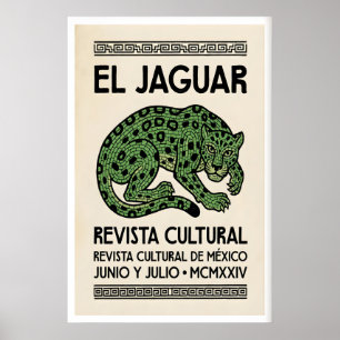 Jaguar-Spirit-Wandkunst, Mosaik-Linienarbeit, Beig Poster